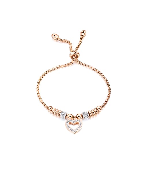 1022 - [Rose Gold] Stainless Steel With Cubic Zirconia  Simplistic Heart Adjustable Bracelets